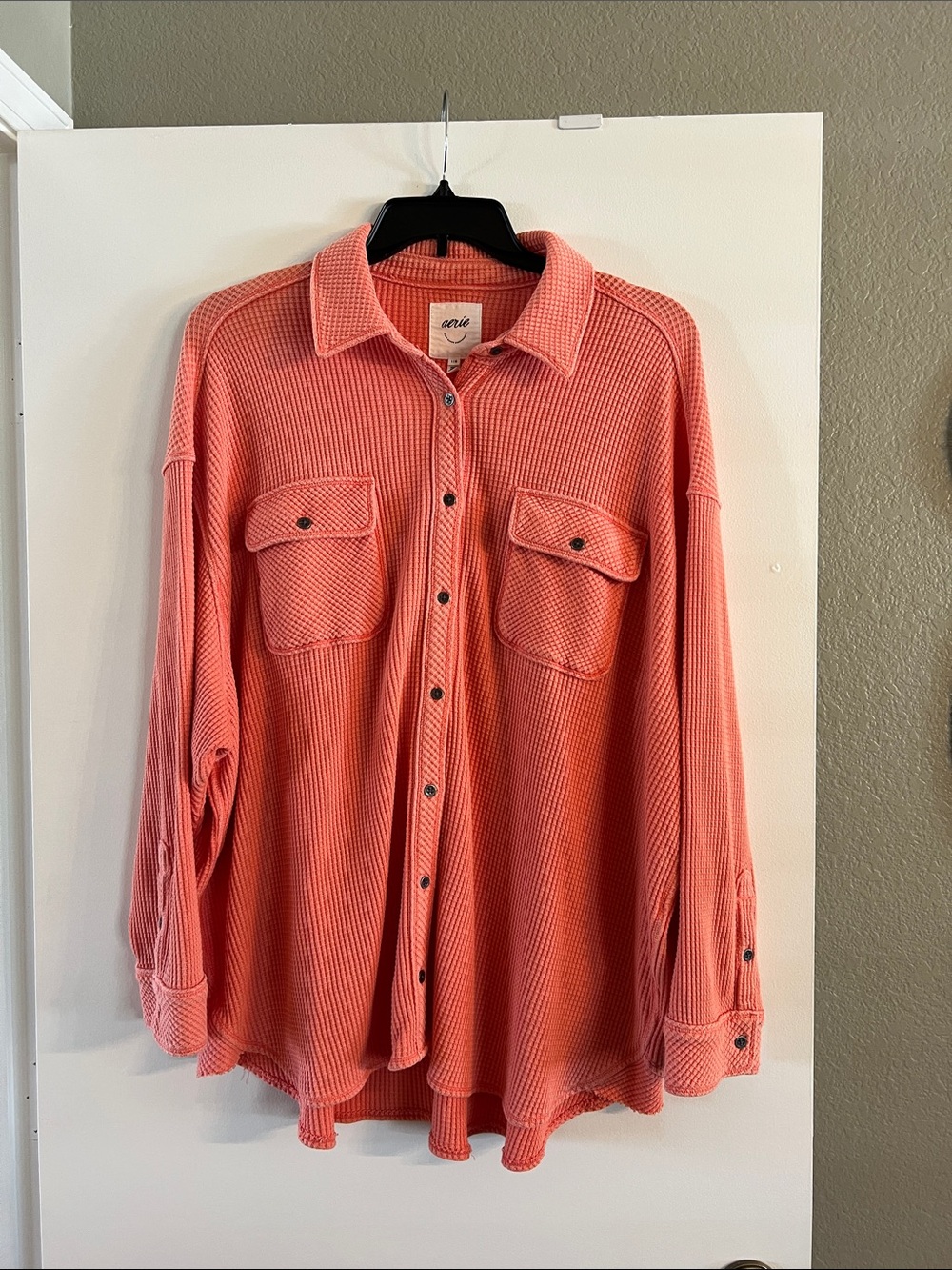 aerie Waffle-Knit Button-Down Shirt sz large